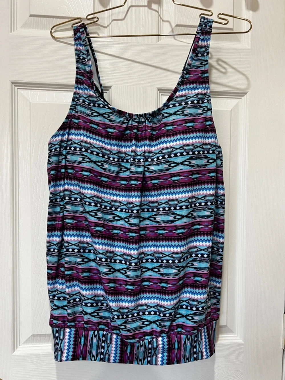 Blouson Tankini Top Swimsuit Adjustable Straps Plus Size XXXL Asymmetrical Print